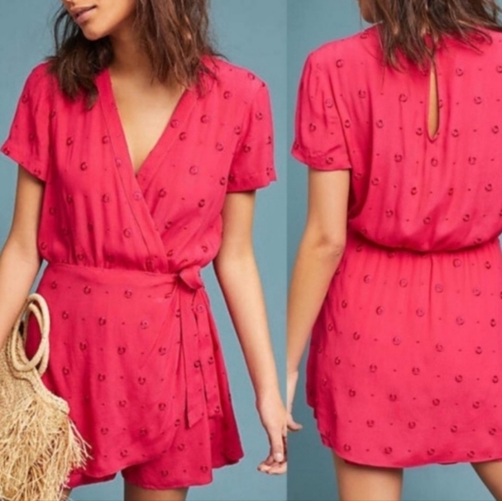 Anthropologie Embroidered Pink Sleeve Romper | Size Small 🌸 - Picture 2 of 12